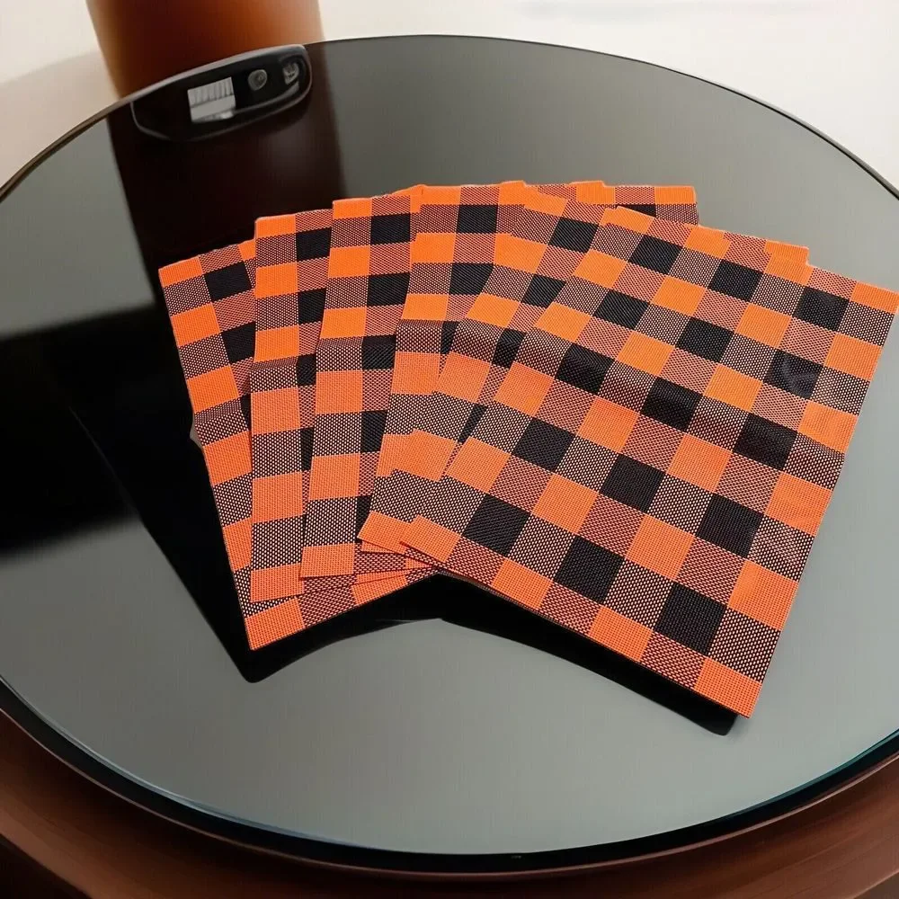 Indoor/Outdoor Orange and Black Placemats Washable Set Of 6 Halloween Fall